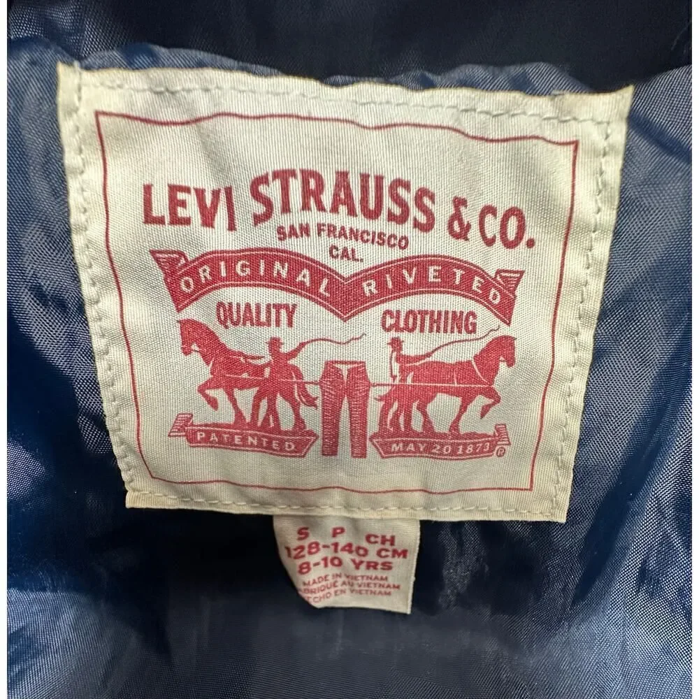 VINTAGE Levi’s Y2K Full Zip Hooded Puffer Jacket Youth Boy Small Stranger Things
